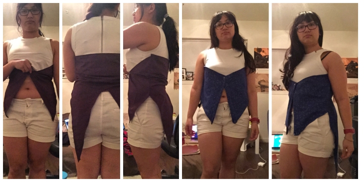 Vest Prototype 1.0 (left) and 2.0 (right). 1.0 was too short and bunched up in the back. 2.0 was a little short in the front but otherwise was done!